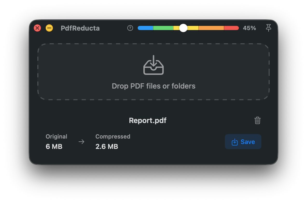 PdfReducta simple mode - single file compression